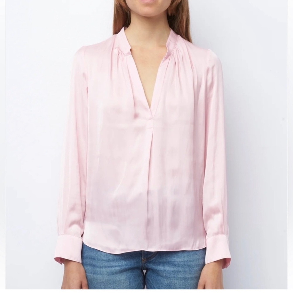 Zadig & Voltaire Pale Pink V-Neck Long-Sleeve Blouse